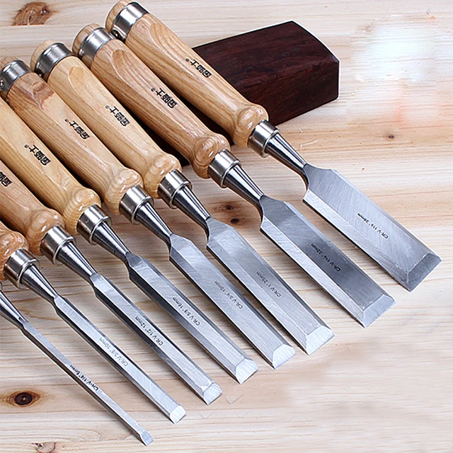 6-38mm CR-V Wood Carving Knife Graver Carving Chisel Carpenter Tools with  Walnut Handle Wooden Knockable Flat Woodworking - AliExpress
