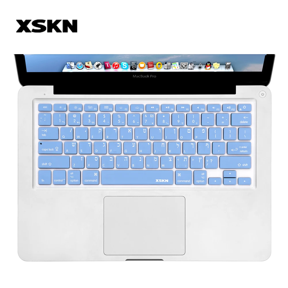 XSKN иврит силиконовая клавиатура кожи для Macbook Air Pro 13/15, синий Isreal клавиатура языка иврит чехол Apple Bluetooth