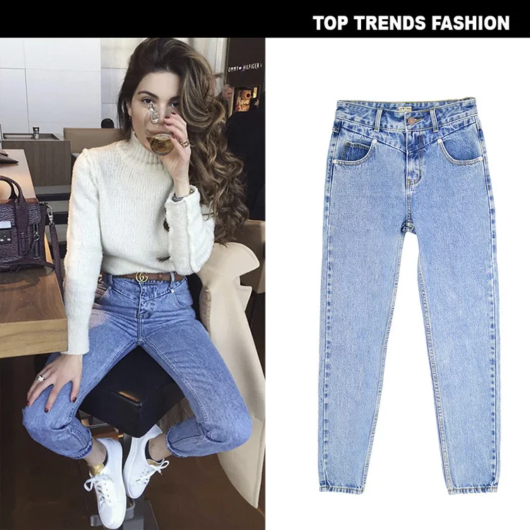 Женские джинсы с высокой талией, Джинсы бойфренда, хлопковые брюки, модные винтажные женские зимние плотные джинсовые синие брюки, Femme