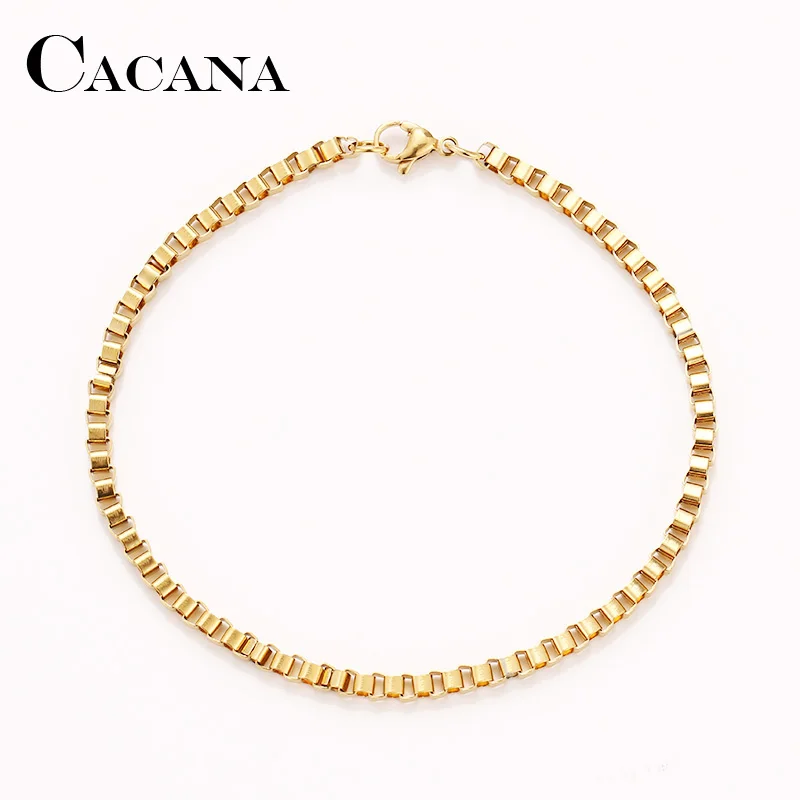 CACANA Stainless Steel Chain Bracelets For Man Women Gold Silver Color For Pendant 0.3cm Square Buckle Donot Fade Jewelry A1205