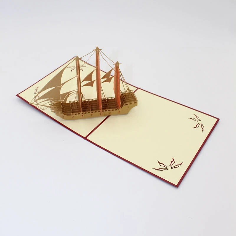 3D ручной работы море Overlord Оранжевый Флаг парусник Пиратский корабль Бумага открытка+ конверт Бизнес Почтовые открытки на день рождения ребенка подарок