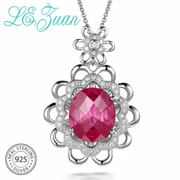 

L&zuan 925 Sterling Silver Pendants 7.91ct Created Pink Ruby Stone Pendant For Women Luxury Fine Jewelry Christmas Gift