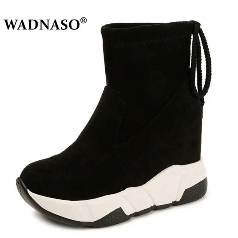 

WADNASO Women Ankle Boots Platforms Shoes Woman High Heels Inside Height Increasing Faux suede Boots Lace up Sneakers Eu 35-39