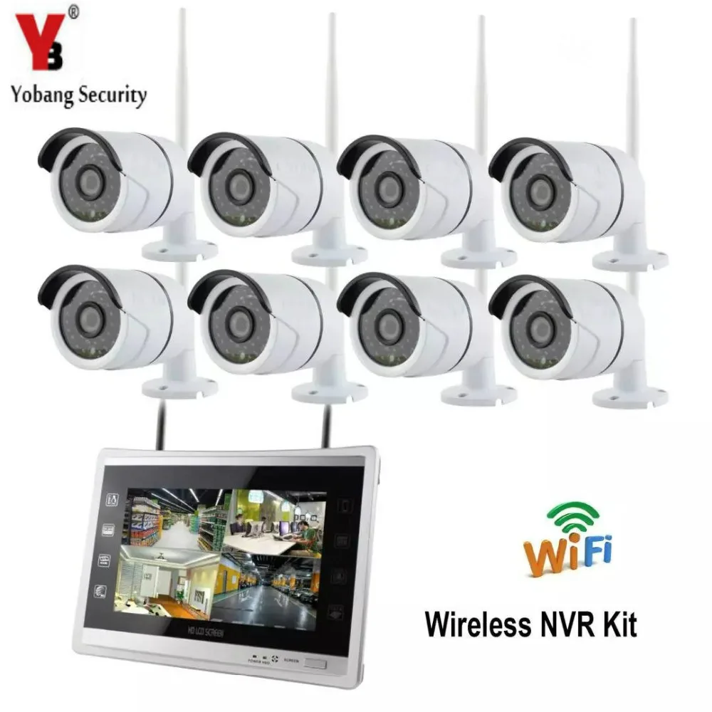 Yobang безопасности товары теле и видеонаблюдения 8CH Wi Fi CCTV камера безопасности NVR комплект 12 дюймов мониторы 960 P 1.3MP беспроводной открытый IP