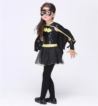 

Free shipping girl kid 95-135cm cute gift batman bat woman Halloween kids Costume Dress+cloak Cosplay Costumes party stage