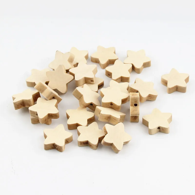 

30pcs Wood Color Star Shape 19mm Own painting Wooden Beads Spacer Beads for Making Pacifier Clip Teerther DIY