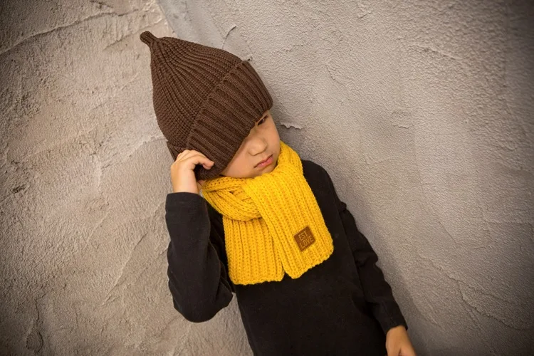 Jeseca шарфы для мальчиков и девочек; сезон осень-зима; теплый воротник; корейский стиль; модный однотонный вязаный шарф; милый теплый шарф для детей