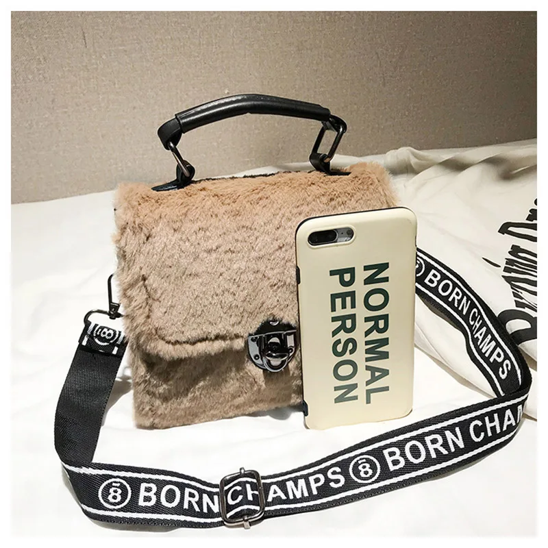 Winter Women New Hairy Bag Tote Shoulder Satchel Bags Korean Small Square Broadband Turn Lock Warm Plush Sweet for Girls SS3507 (7)