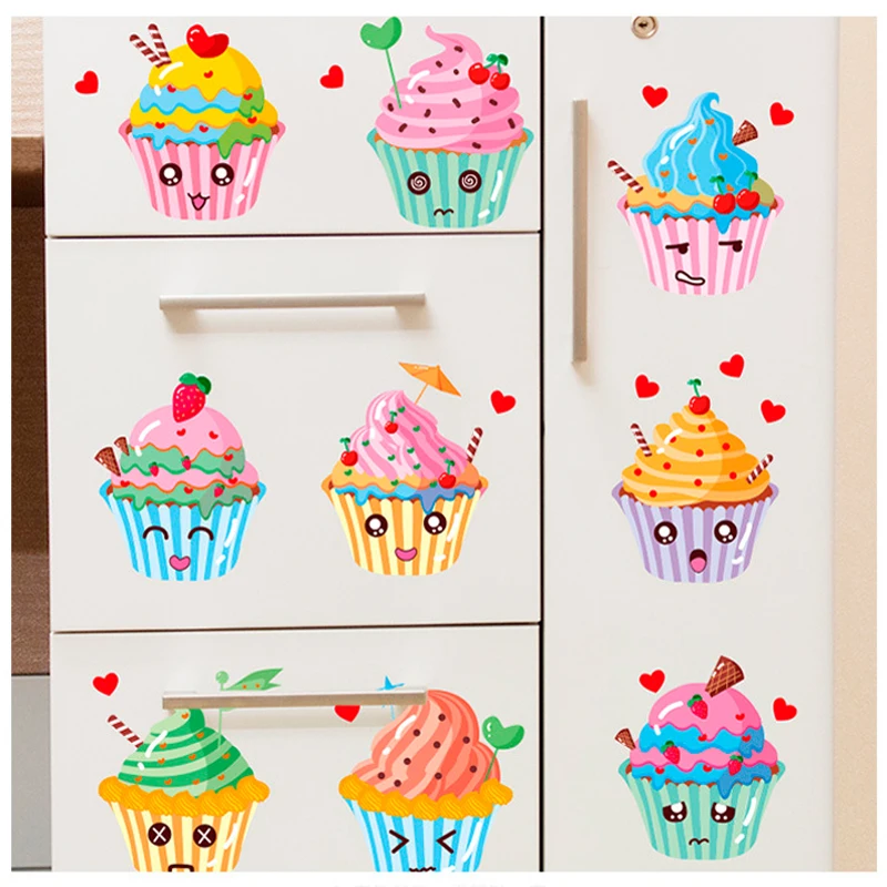 9pcs Ice cream kitchen sticker Kitchen Refrigerator Removable PVC Kitchen decorative wall stickers Children's sticker