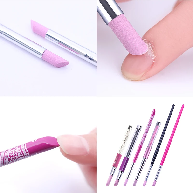 

1Pc Quartz Cuticle Remover Pen Pusher Trimmer Wooden Rhinestone Pink Black Handle Manicure Nail Art Tools Dead Skin Nail Care