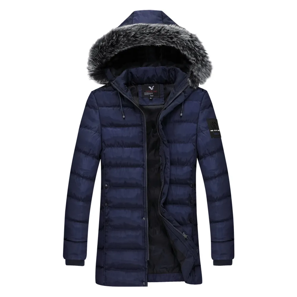 Лидер продаж, Мужская зимняя толстовка с меховым воротником, утолщенная однотонная хлопковая верхняя одежда, пальто, повседневная мужская одежда thinsulate, пальто WS& E - Цвет: Синий