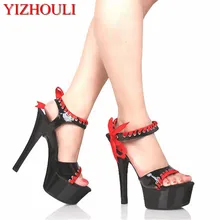 Новые красивые босоножки на платформе с ремешком на лодыжке; Каблук 15 см; элегантная лента с бантиками; танцевальная обувь