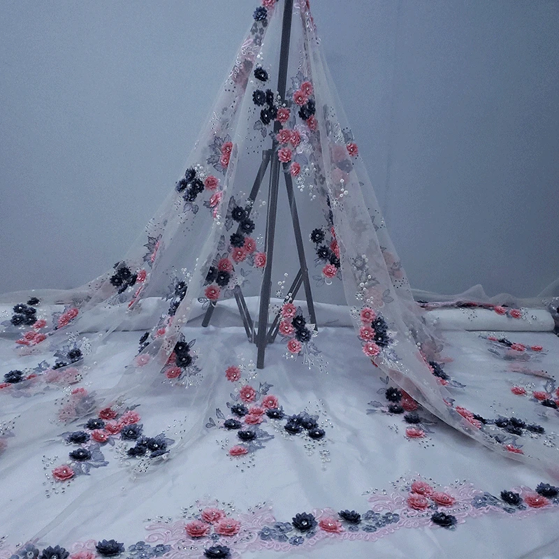 

Nigerian Wedding lace Amazing 2018latest African Heavy hand lace 3D Applique Mesh Big stones lace Fabrics for Dresses GZ1820
