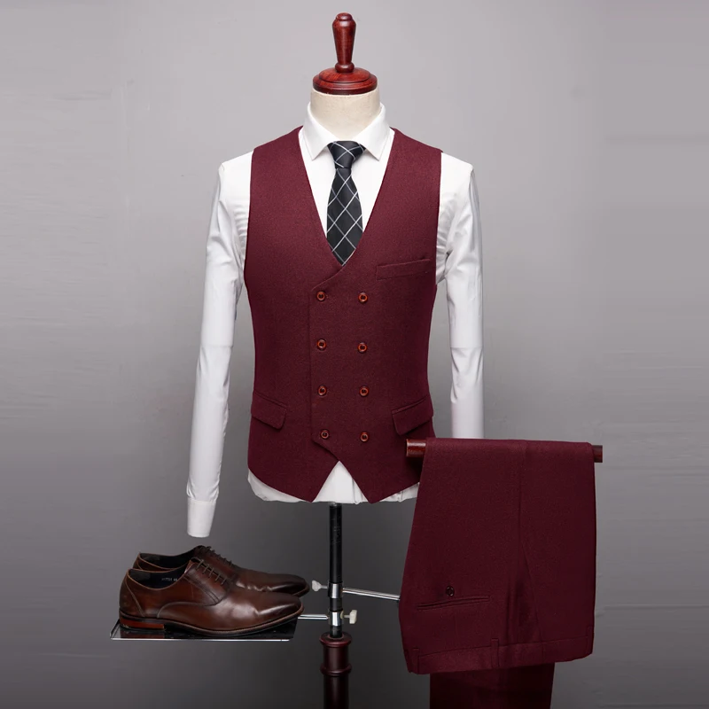 2019 New Burgundy Mens 3 Piece Suit Formal Pakken Heren Fashions One Boutons Elegant Dress Men Wedding Suits Slim Groom Tuxedos