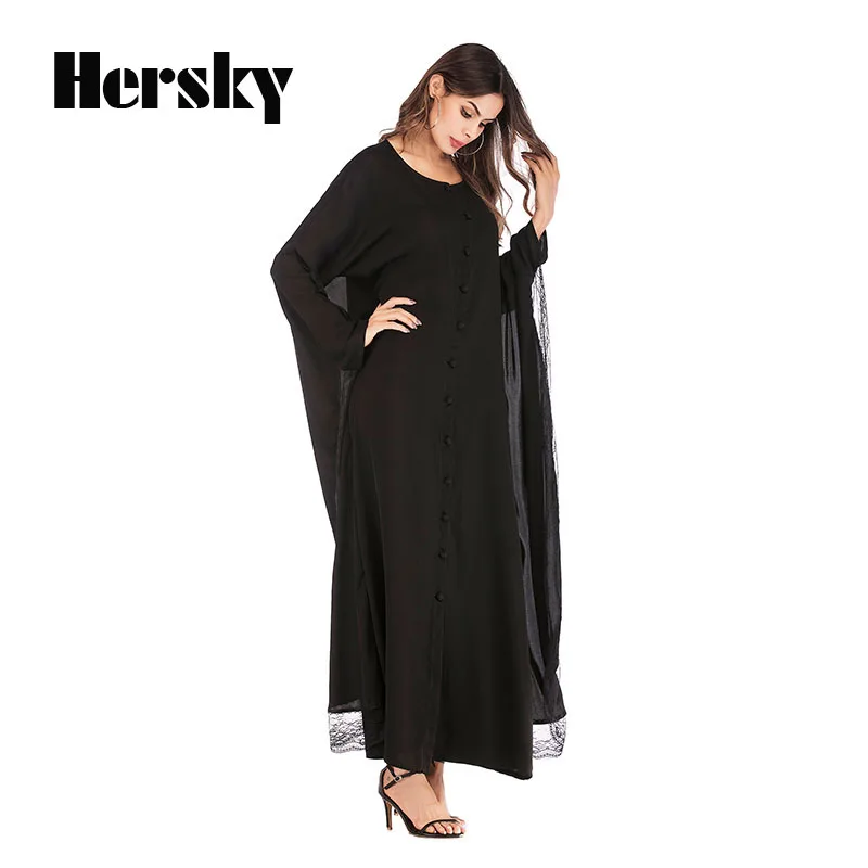 Модные женские свободные мусульманское платье abaya Сетчатое сшитое мусульманская