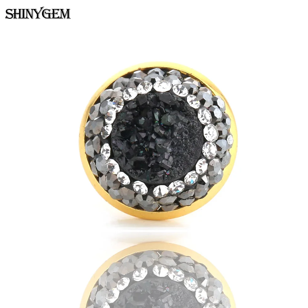 Серьги с кристаллами ShinyGem, модное ювелирное изделие, позолоченные серьги-гвоздики, серьги с кубическим цирконием, натуральные серьги с кристаллами друзы для женщин - Окраска металла: Black