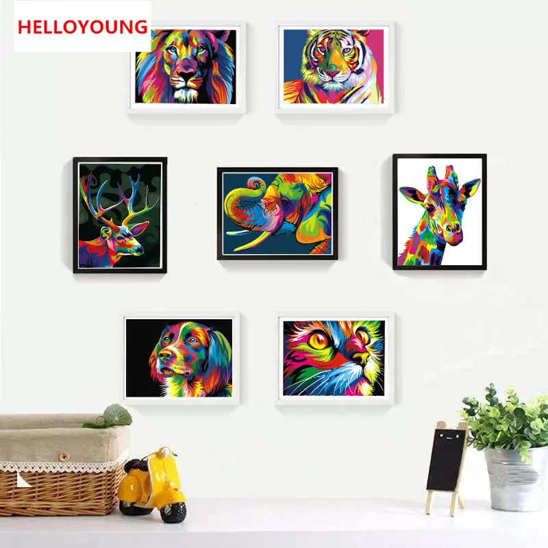 

HELLOYOUNG DIY Handpainted Oil Painting Animal Paintings Digital Painting by numbers oil paintings chinese scroll paint