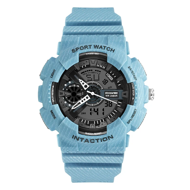 GOODWEEK, ковбойские мужские спортивные часы, водонепроницаемые, светодиодные, цифровые, кварцевые часы, хронограф, двойной дисплей, наручные часы, резина, Reloj Hombre - Цвет: blue