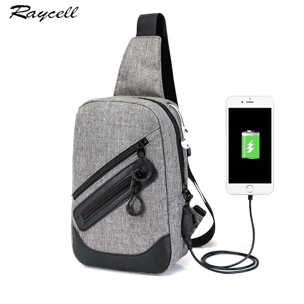 

Anti-theft External USB Chest Bags Messenger Bag For Men Canvas Casual Sling Single Strap Phone Holder Pouch Crossbody Bags
