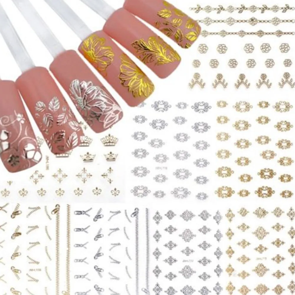 Высокое качество 12 шт. цветок стикеры 3D на ногти Nail Art Наклейки Маникюр золото/серебро украшения Советы 4,10