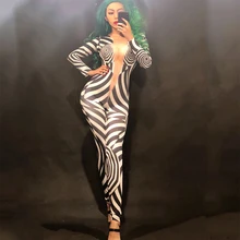 Для женщин этап кожи цвет комбинезон 3D печатных Зебра боди Ночной клуб для празднования вечеринок танцор певец сценическая одежда DNV10283