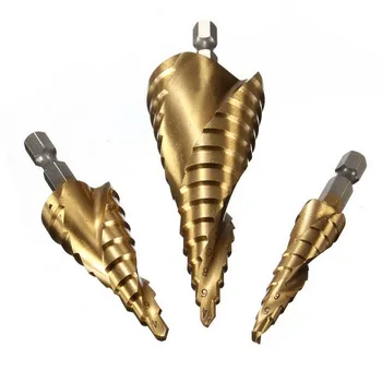

3 Pieces Titanium Coated HSS Spiral Grooved Core Drill Step Drill Bit Set 4mm to 12mm/20mm/32mm Cut Tool Set