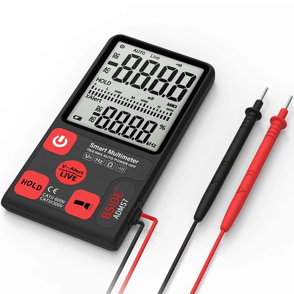 Ultra-Portable Digital Multimeter BSIDE ADMS7 Large 3.5" LCD 3-Line Display Voltmeter With Voltage NCV Resistance Ohm Hz Tester