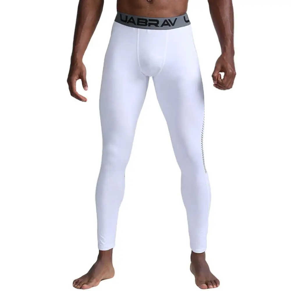 Мужские повседневные Фитнес впитывающие пот быстросохнущие леггинсы эластичные спортивные длинные брюки - Цвет: White