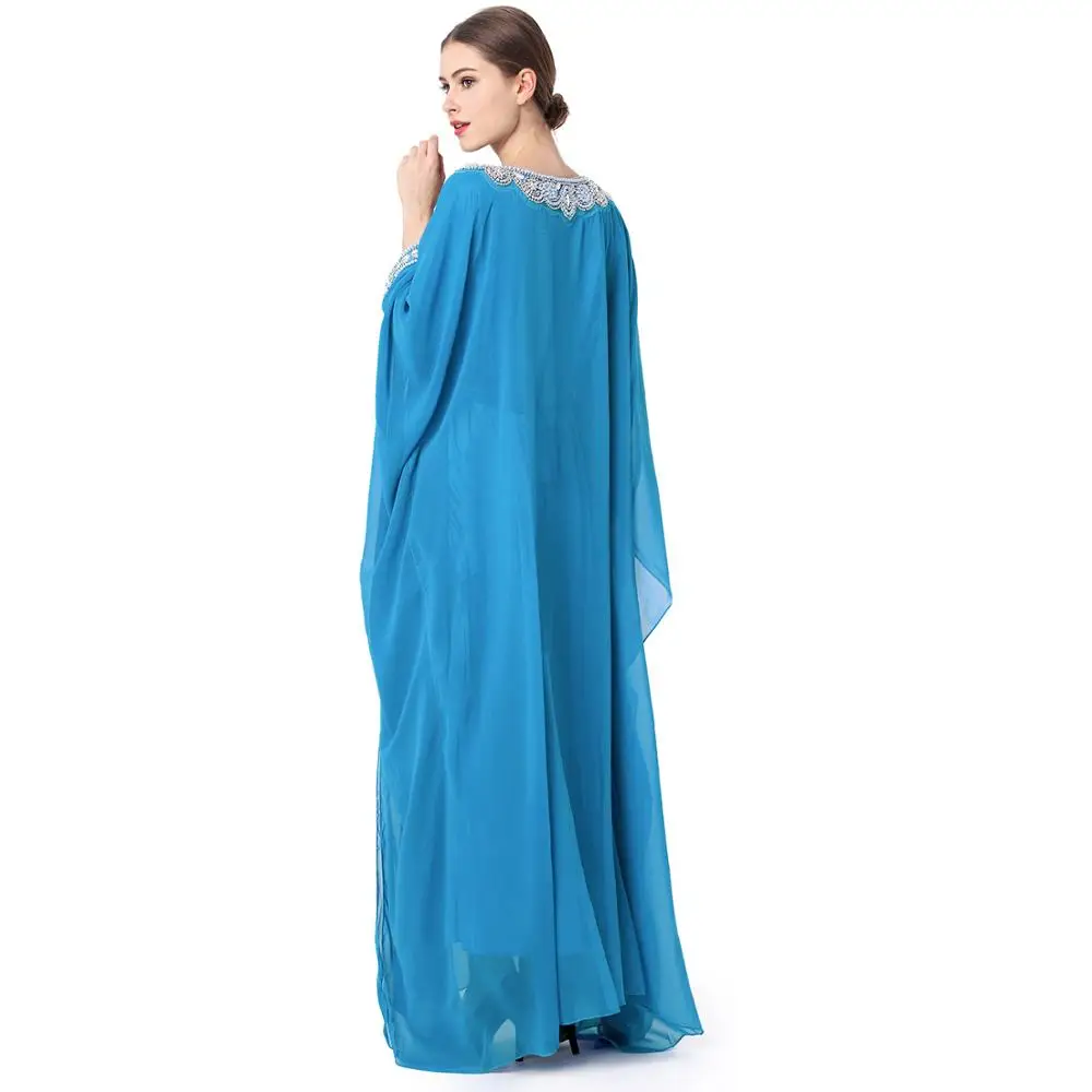 blue abaya for summer, abaya style, embroidered abaya, butterfly abaya, caftan abaya