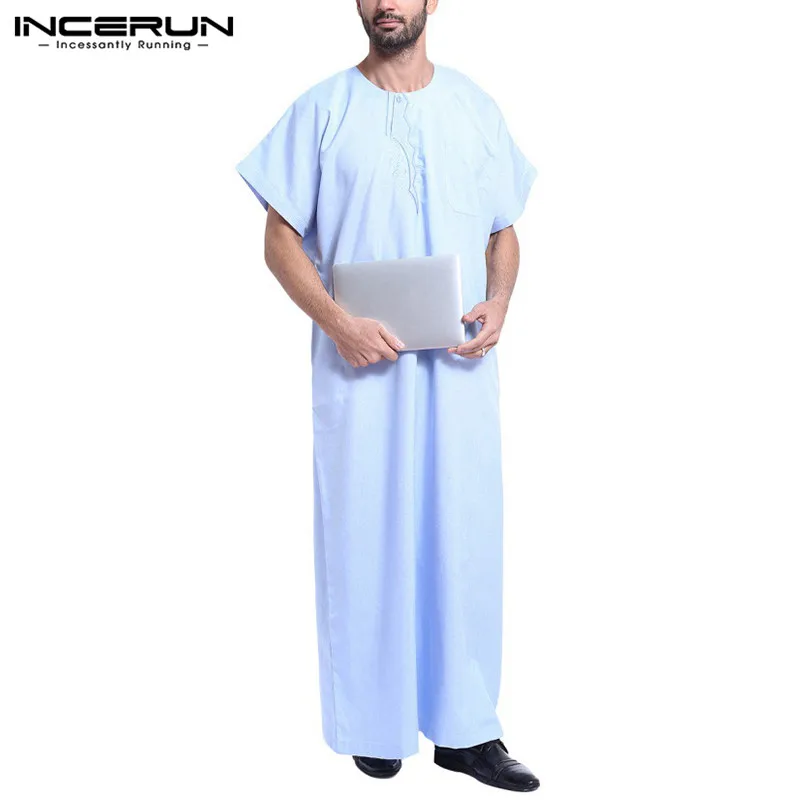 INCERUN мусульманское платье кафтан Для мужчин Абаи принт короткий рукав Ретро-платья Дубай cаудовская Аравия Арабский исламский кафтан Для мужчин Арабские накидки и таубы