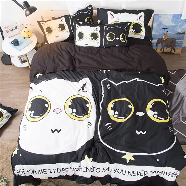 3D Animal Black Cat Bedding Set Twin Queen King Size Polyester Bedroom