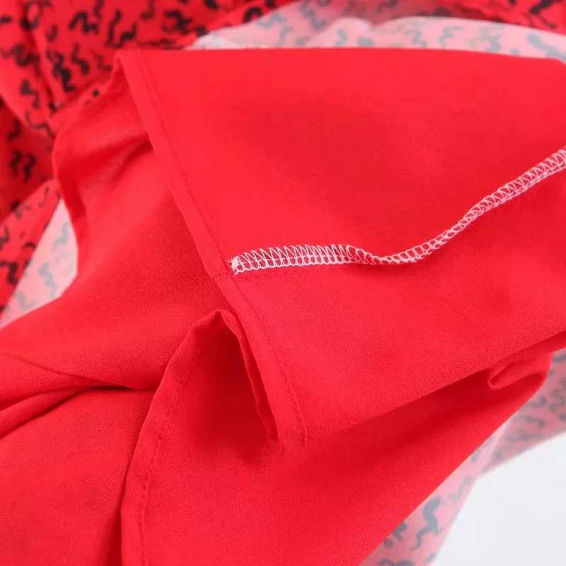 Женское милое мини-платье с вырезом в виде сердца и цветочным принтом, красное платье с оборкой