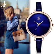 Shengke SK fashion Quatrz women watches font b Elegant b font Slim Top Leather Brand clock