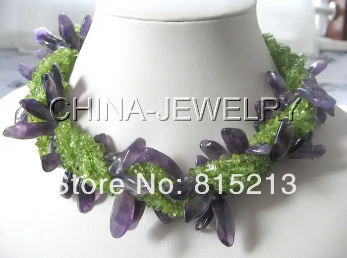 

ddh001195 Beautiful 17" 7row natural peridot and amethyst necklace-shell clasp