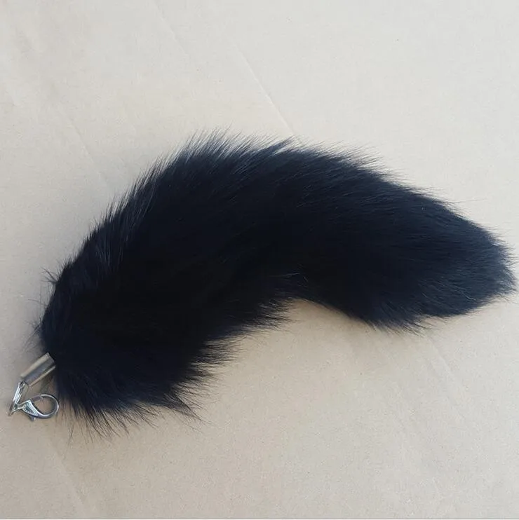 fluffy Black color Natural Real Fox Fur Tail Key chain Pendant key ring cute women men Cute Fox Tail bag charm A79