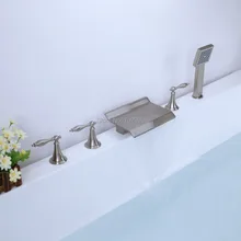 Современный никелевый матовый пять отверстий три ручки Водопад ванна кран с ручной душ