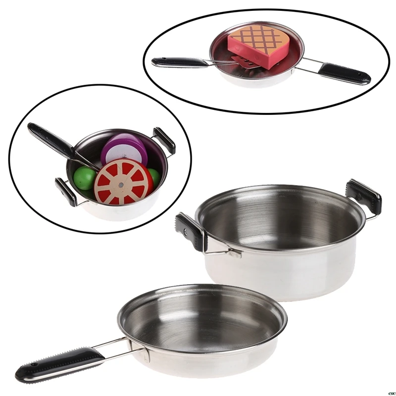 NEW Stainless Steel Pots Pans Cookware Miniature Toy Pretend Play Gift For Kid Simulated Kitchen Tool