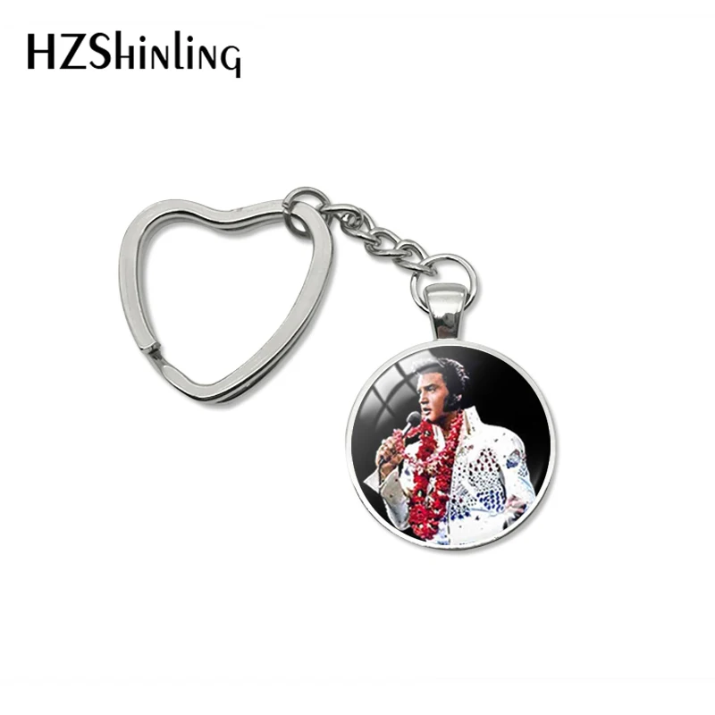 

2019 Fashion Elvis Presley Glass Cabochon Heart Keychain Glass Dome Key Chain Elvis Presley Heart Pendant Bag Car Key Fob