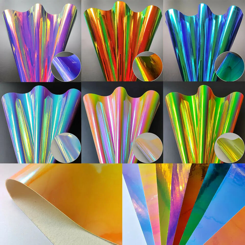 Iridescent Holographic Rainbow PU Faux Leather Fabric Laser  Hair Bows Earring Making DIY Material Thickness 0.9mm waterproof