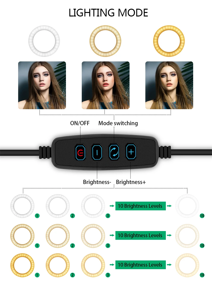 Светодиодный кольцевой светильник для селфи с треногой и подставкой 3 держателя для телефона фотография камеры видео запись макияж живой поток светильник ing лампа