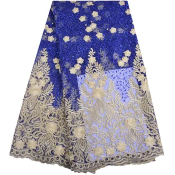 

2018 Latest Nigerian French Lace Fabric High Quality African Lace Fabric Embroidered Dubai French Tulle Lace With Stones 1286