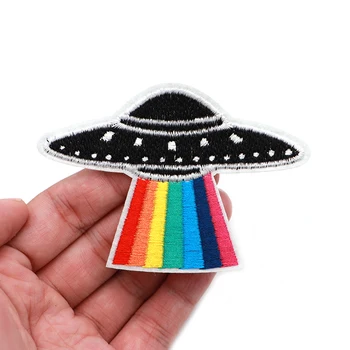 

200pcs/lot Mushroom Rainbow Colored Planet UFO Space Embroidery Iron on Patch for Clothes Applique for Bag DIY Accessories