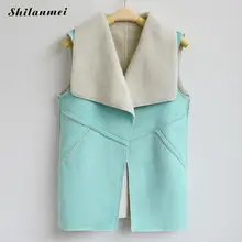 2018 Autumn Spring Women Suede Leather Faux Fur Herringbone Vest Jacket Lady Fall Sleeveless Open Front