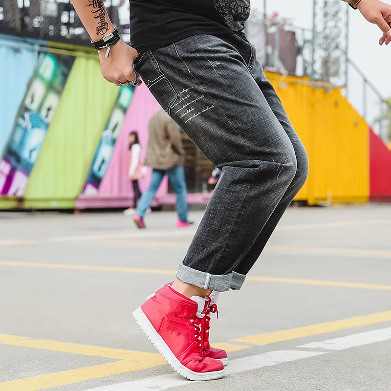 Discount Men's Stretch Straight Regular Pant Scratched Embroidery Black Jean Big Trousers Plus Size 30-46 Man Casual Fashion Fit Jeans