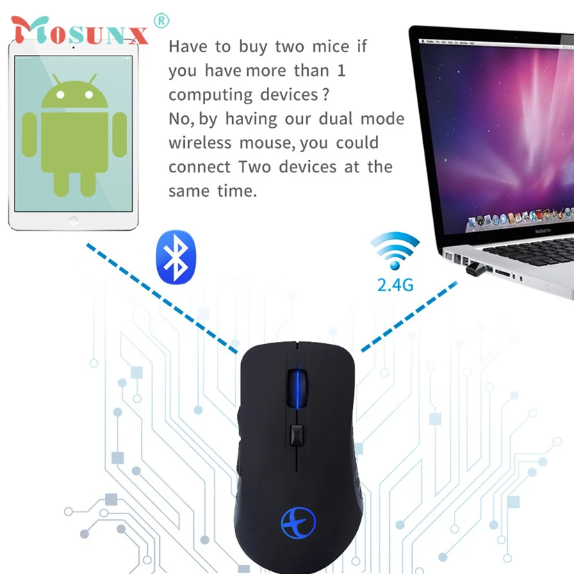 

Mosunx Bluetooth &2.4G Dual Mode Computer Mouse Rechargeable Variable Light Game Wireless Mice mouse wireless rechargeable
