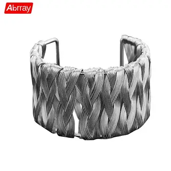 

Abrray Wire Braided Bracelet Fashion Women Open Cuff Bracelets Wide Band Plating Gold Silver Ladies Bangles Metal Hand Jewelry