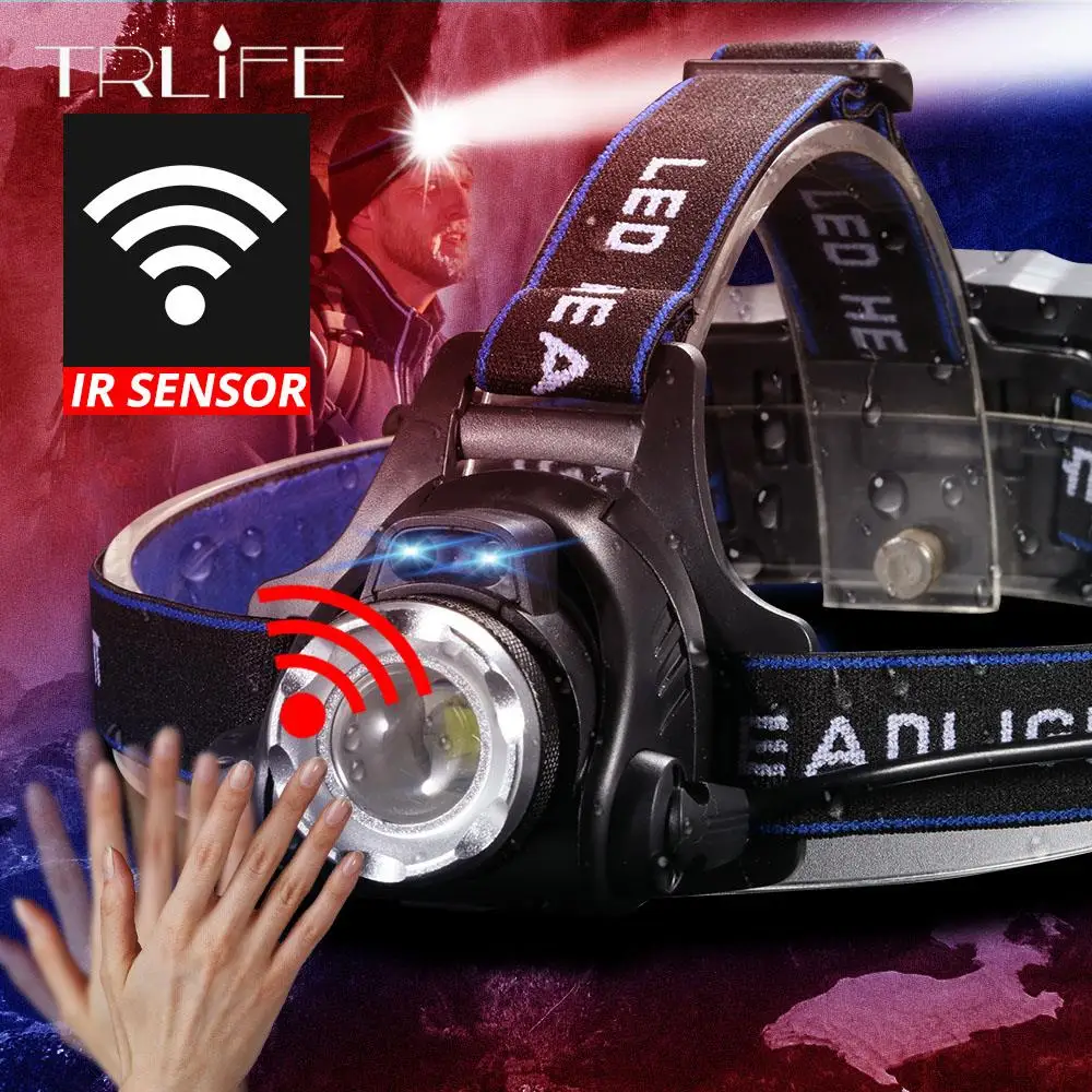 IR Sensor Headlamp 15000LM Most Powerful Headlight T6/L2/V6 USB