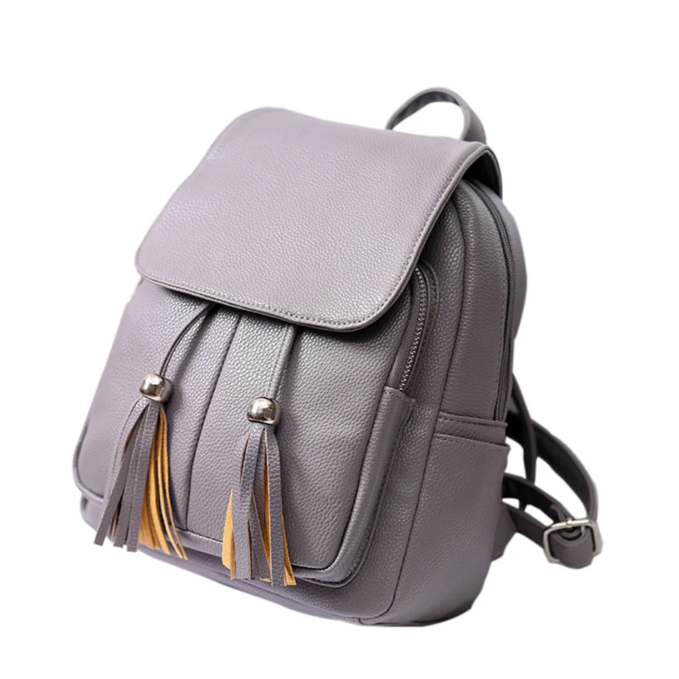 Grey Coofit мини Для женщин рюкзак с кисточками, из искусственной кожи маленький школьный рюкзак для девочек, Повседневное Drawstring Рюкзак Кошелек крой, подходит для ежедневного Применение - Цвет: Grey