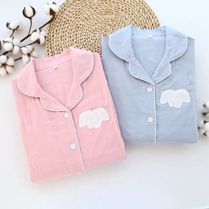 

2018 Summer New Maternity Cotton Turn-down Collar Short Jacket + Pants Pajamas Two-piece Suit