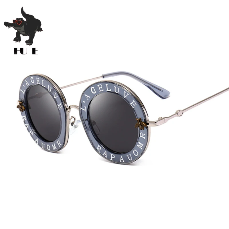 Goede Fu E Mode Retro Ronde Zonnebril Vrouwen Merk Bril Designer Engels Letters Little Bee Bril Mannen Zonnebril UV400 828